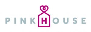 Pink House Foundation logo with a pink house that has a heart as the chimmney